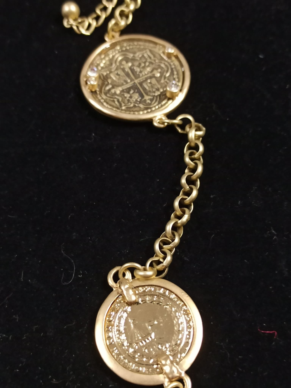 CHICO'S Vintage 1980s Gold Tone Coin Medallion Station Necklace - Picture 4 of 7